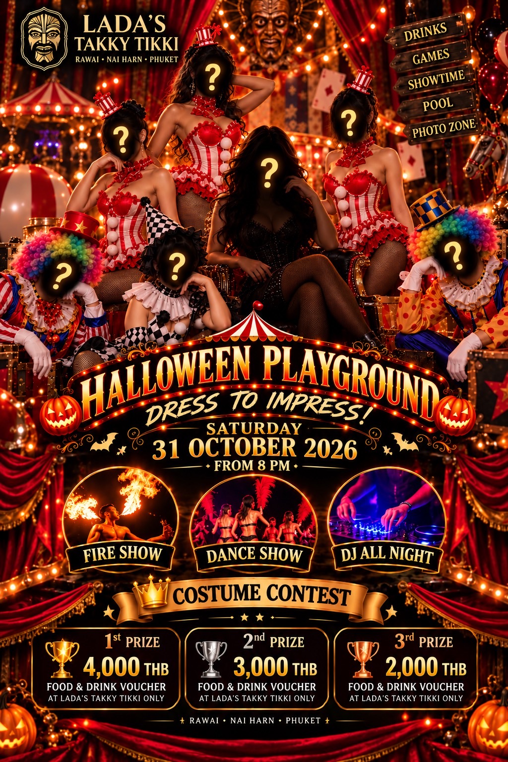 Halloween party poster — 31 October at Takky Tikki, Rawai